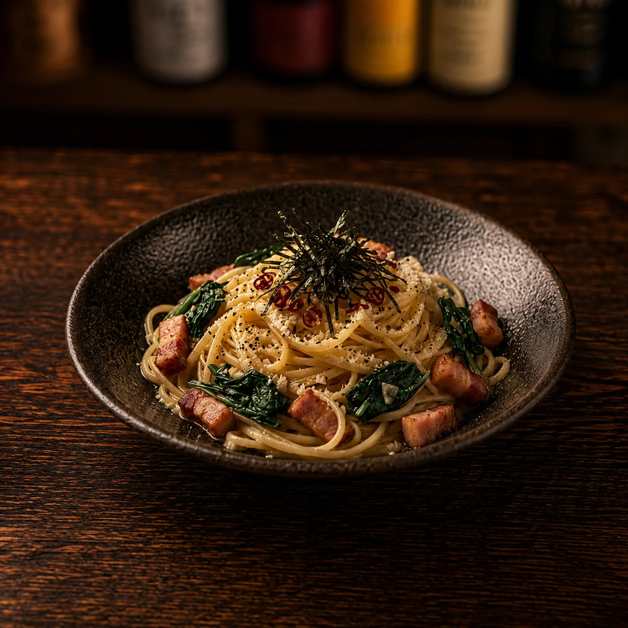 ベーコンとほうれん草の和風ペペロンチーノ
